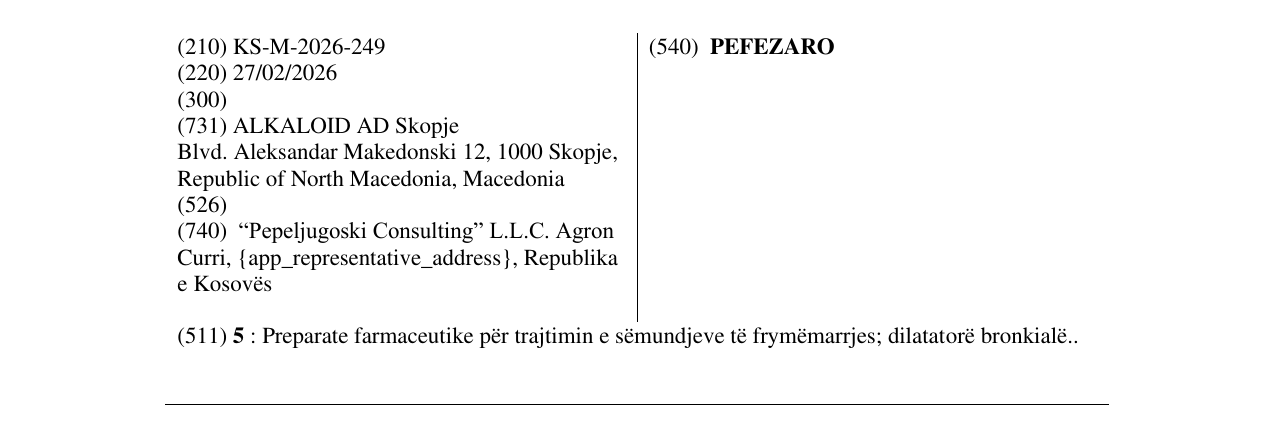 Zëri i markës PEFEZARO në buletin
