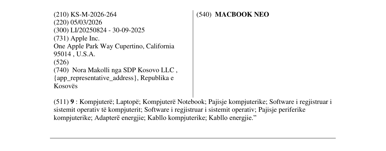 Zëri i markës MACBOOK NEO në buletin