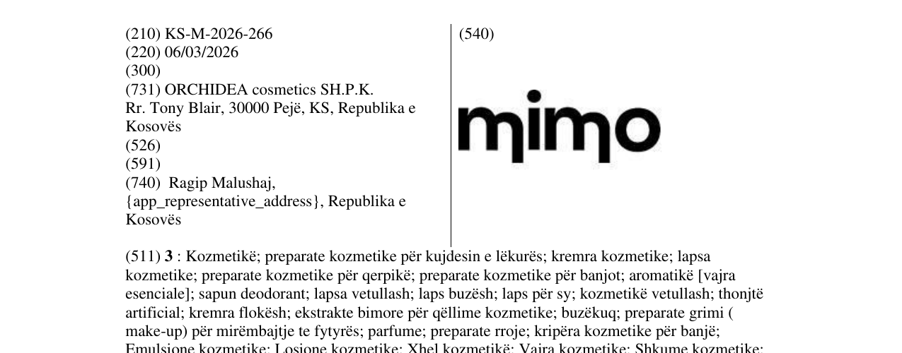 Zëri i markës KS/M/2026/266 në buletin