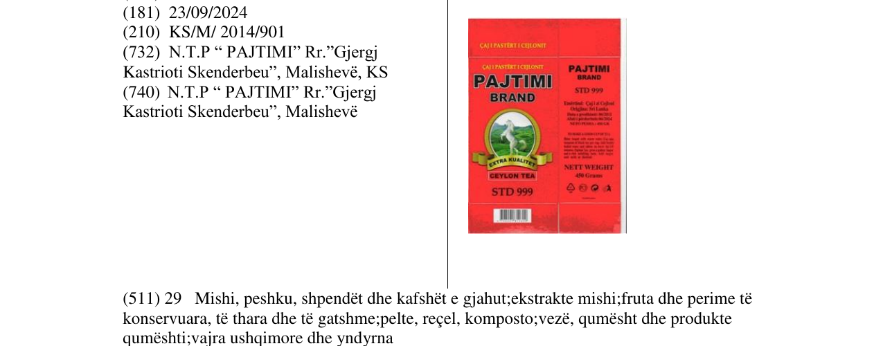 Zëri i markës PAJTIMI BRAND në buletin
