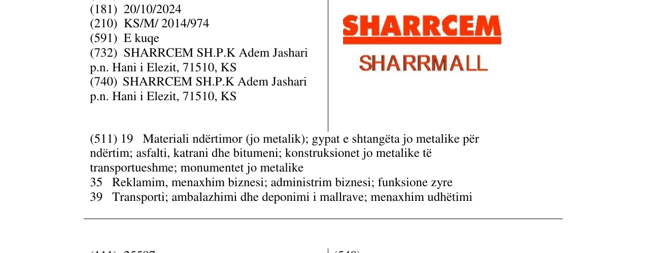 Zëri i markës SHARRCEM SHARRMALL në buletin