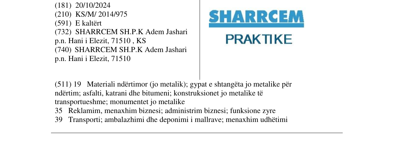 Zëri i markës SHARRCEM PRAKTIKE në buletin