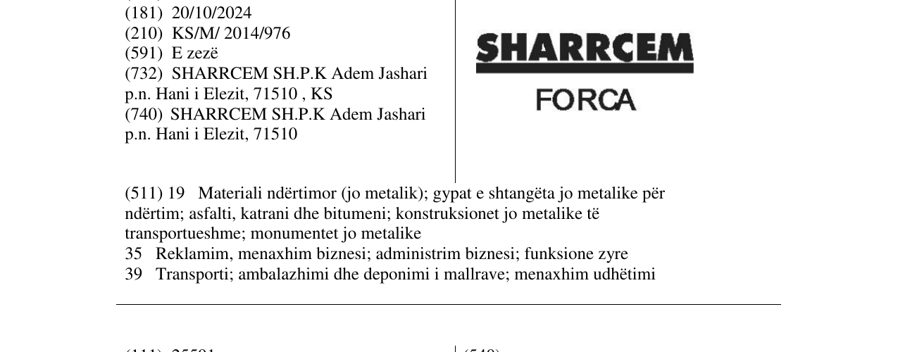 Zëri i markës SHARRCEM FORCA në buletin
