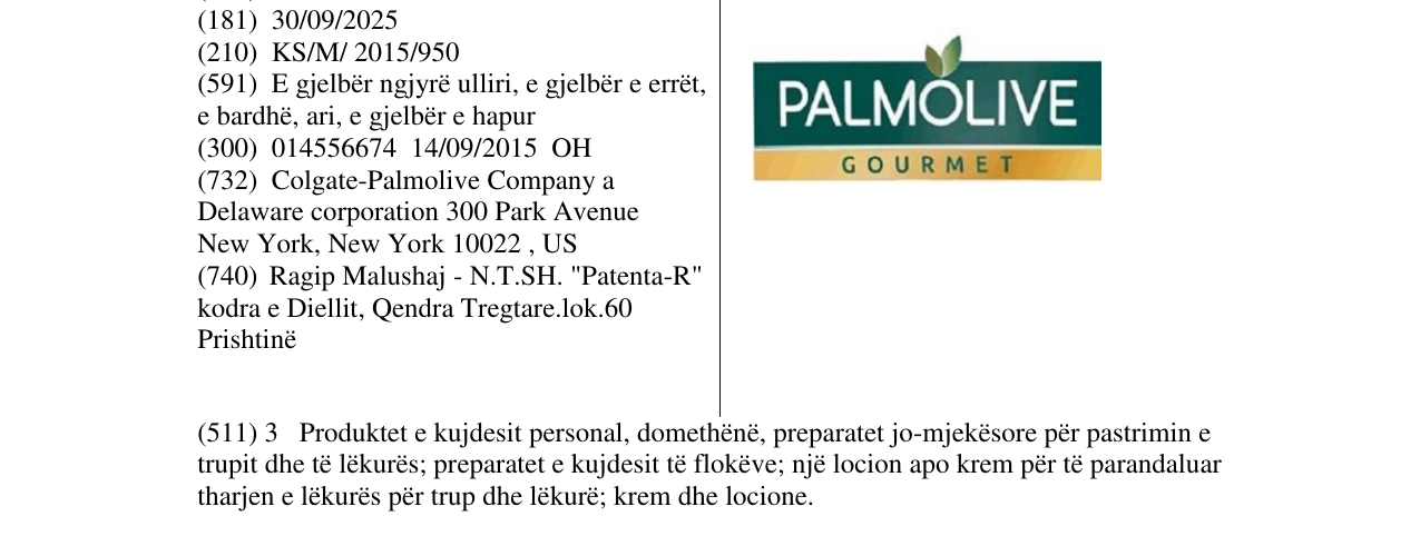 Zëri i markës PALMOLIVE GOURMET në buletin