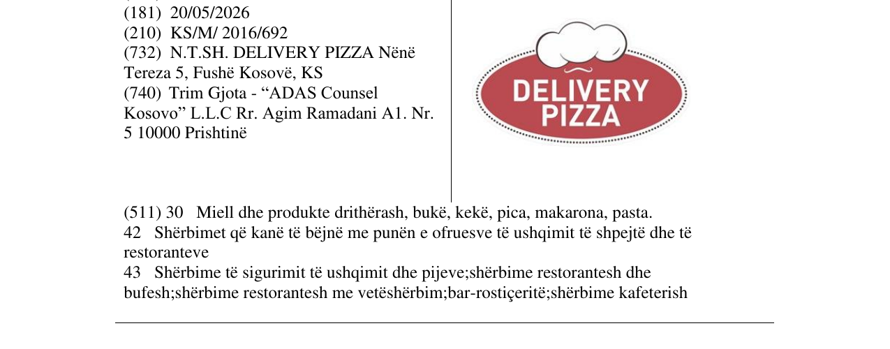 Zëri i markës DELIVERY PIZZA në buletin