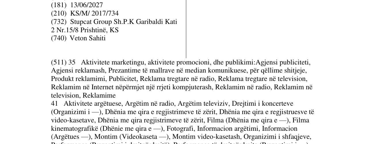 Zëri i markës Stupcat Group në buletin