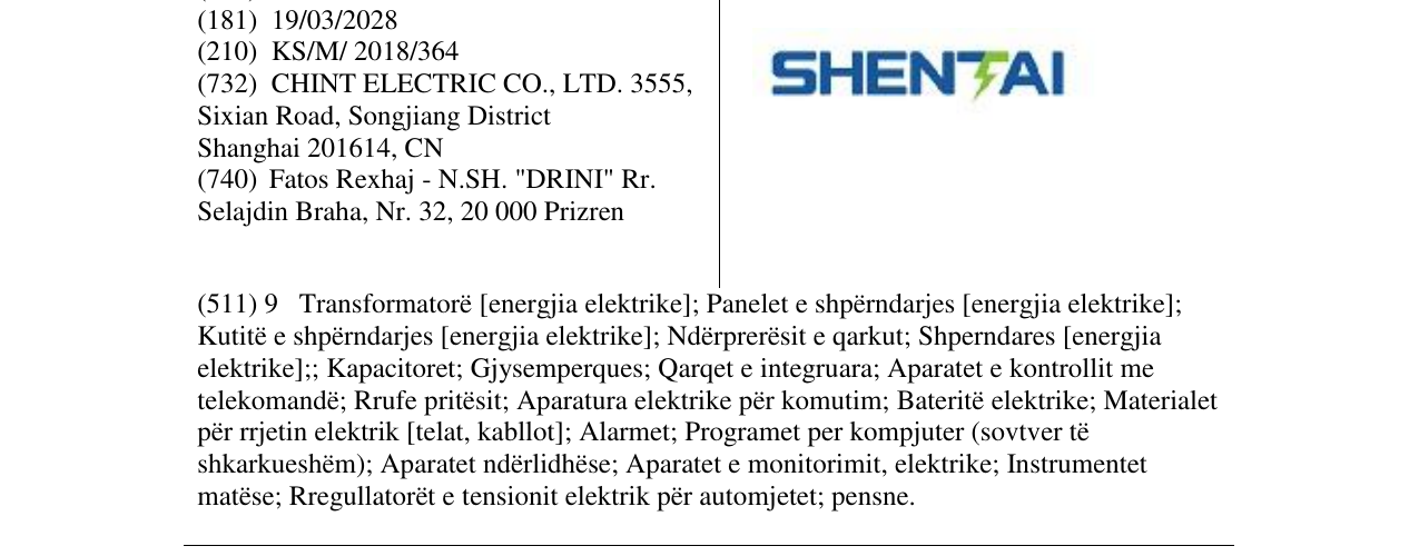 Zëri i markës SHENTAI në buletin