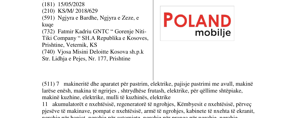 Zëri i markës POLAND mobilje në buletin