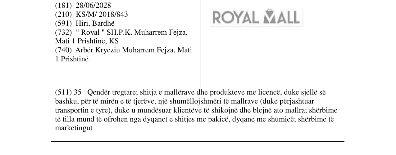 Zëri i markës ROYAL MALL në buletin