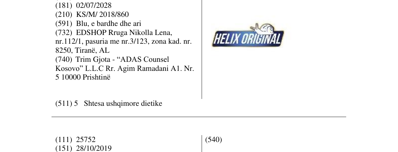 Zëri i markës HELIX ORIGINAL në buletin