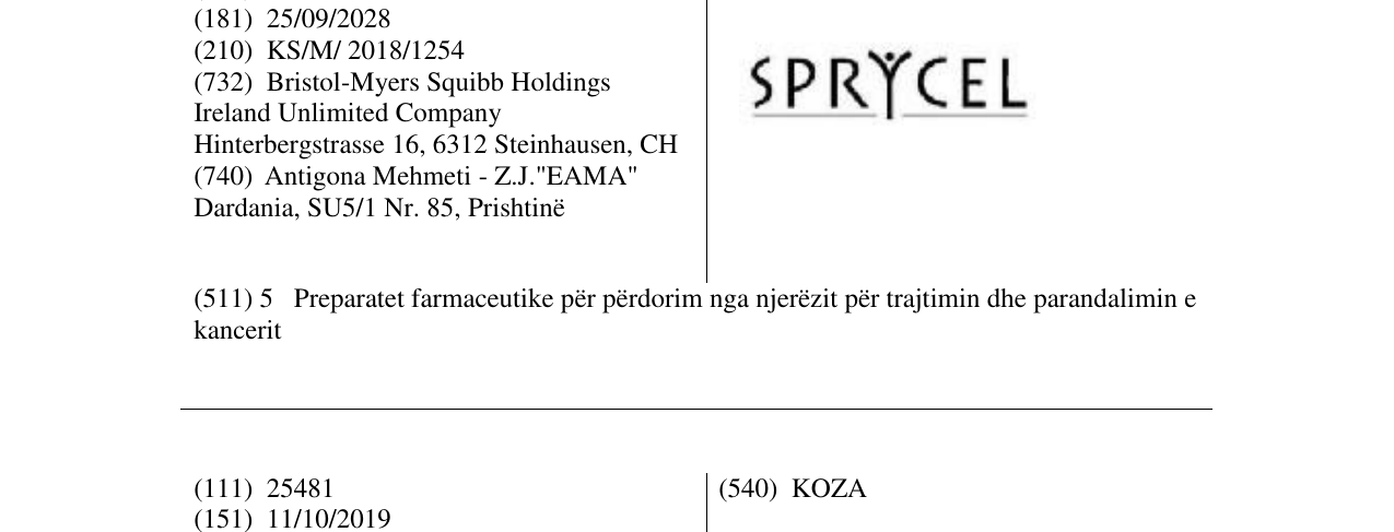 Zëri i markës SPRYCEL në buletin