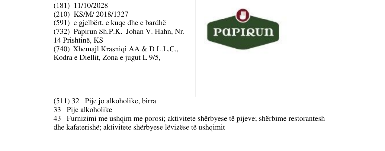 Zëri i markës Papirun në buletin
