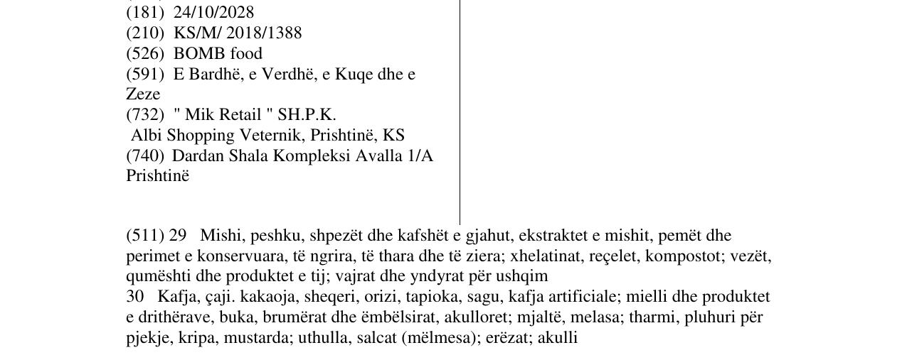 Zëri i markës BOMB food në buletin