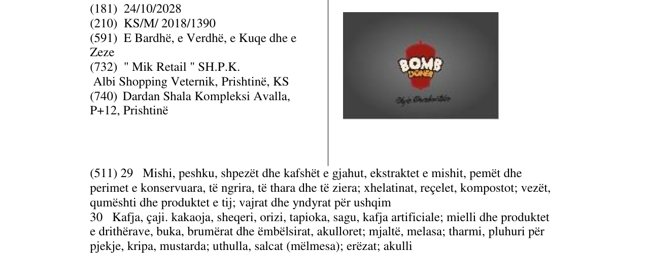 Zëri i markës BOMB DONER Shije Bombastike në buletin