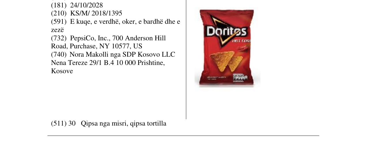 Zëri i markës DORITOS hot corn në buletin
