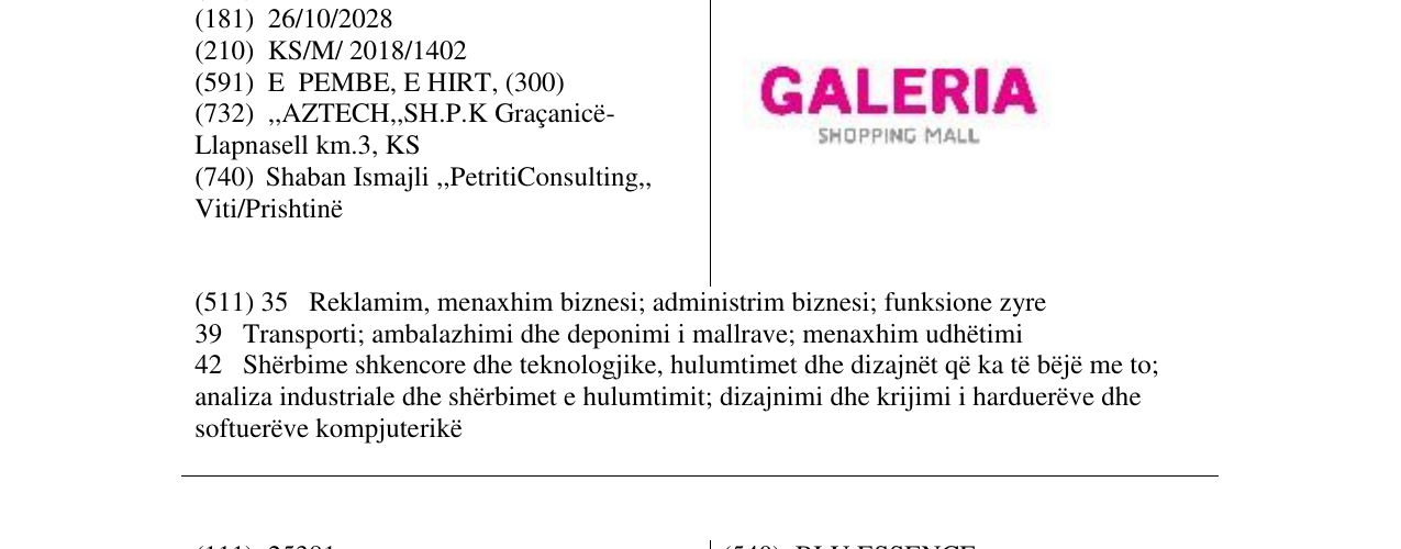 Zëri i markës GALERIA SHOPPING MALL në buletin