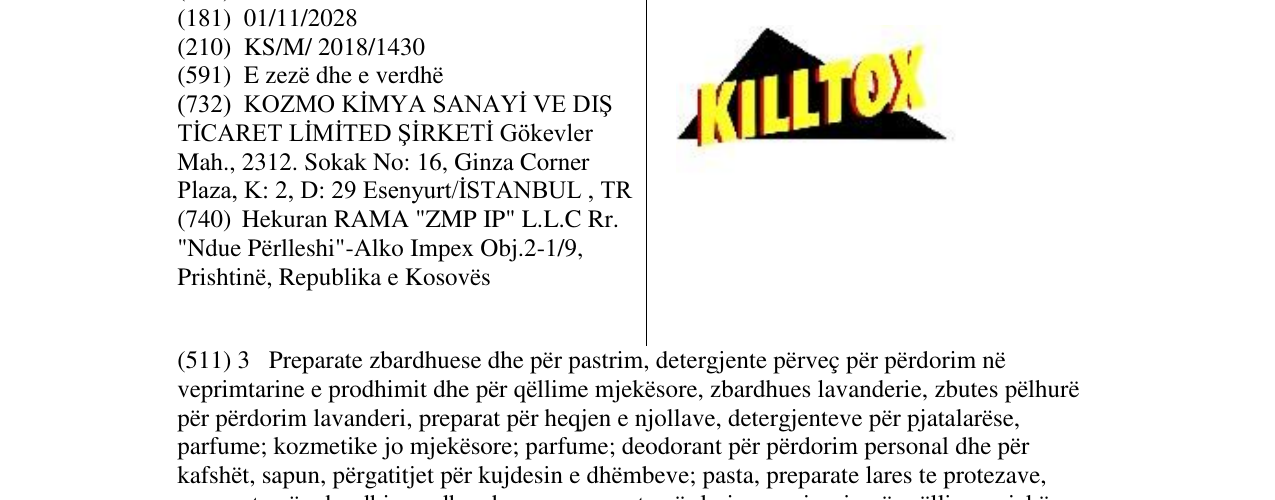 Zëri i markës KILLTOX në buletin