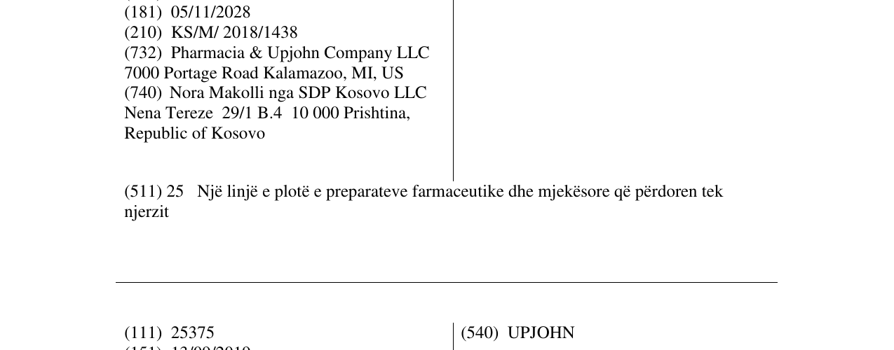 Zëri i markës UPJOHN në buletin