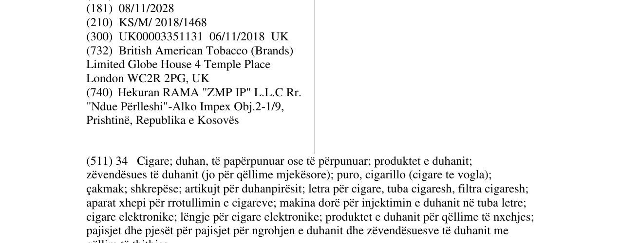 Zëri i markës ROASTED TOBACCO në buletin