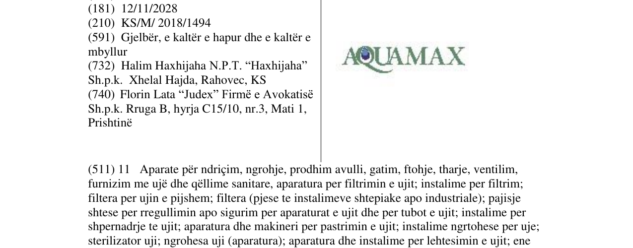 Zëri i markës AQUAMAX në buletin
