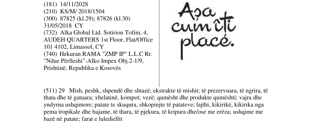 Zëri i markës Asa cumiti place. në buletin