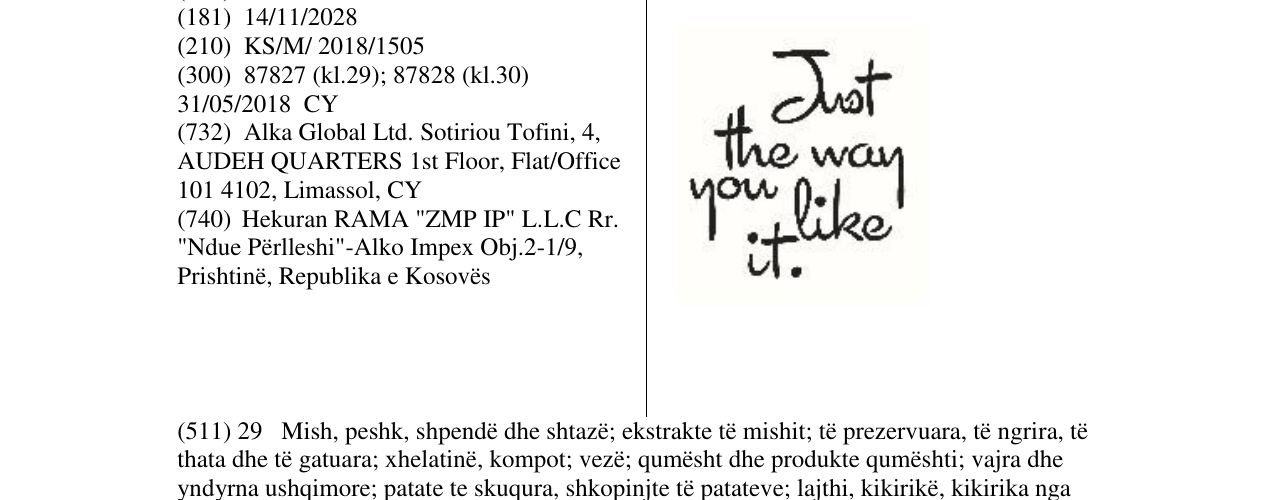 Zëri i markës Just the way you it like në buletin