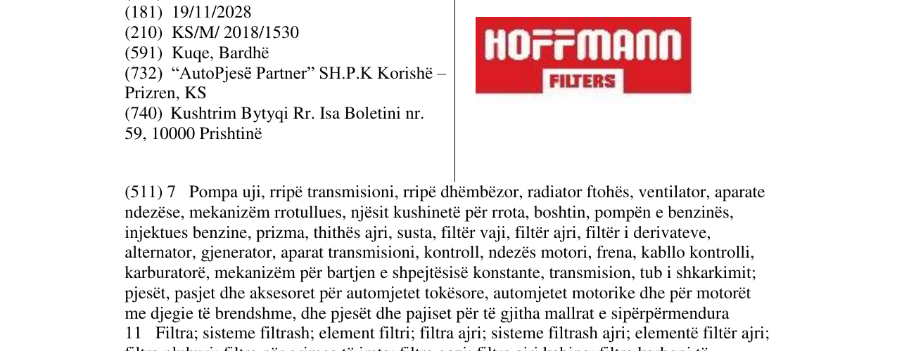 Zëri i markës HOFFMANN në buletin