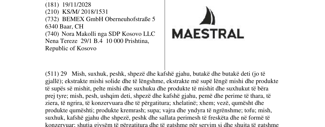 Zëri i markës MAESTRAL në buletin