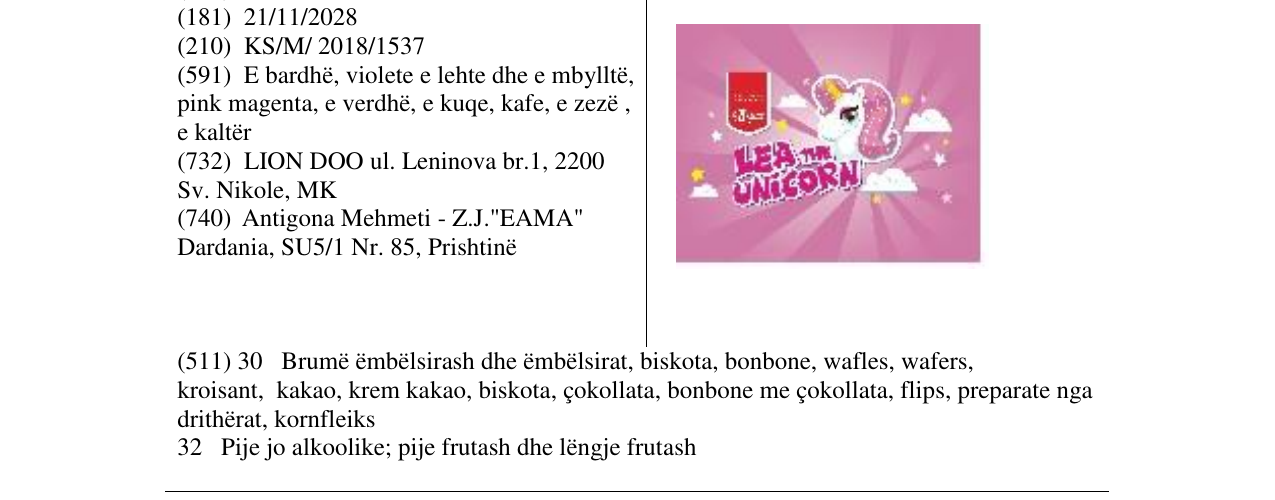Zëri i markës LEA THE UNICORN në buletin