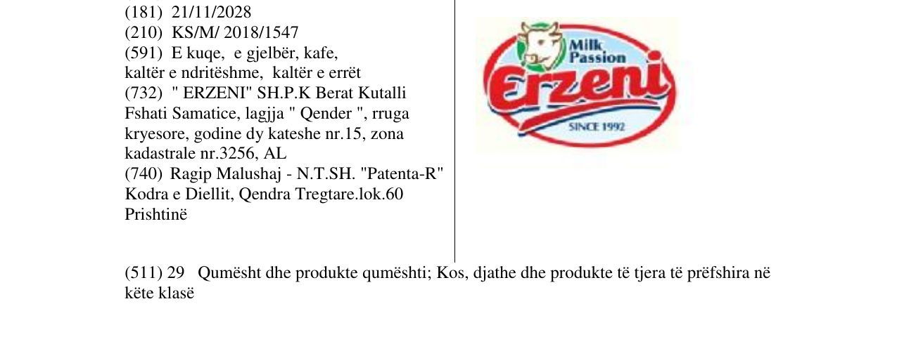 Zëri i markës Erzeni në buletin
