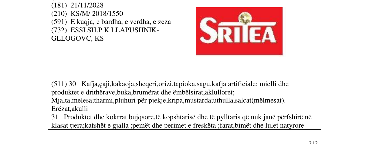 Zëri i markës SRITEA në buletin