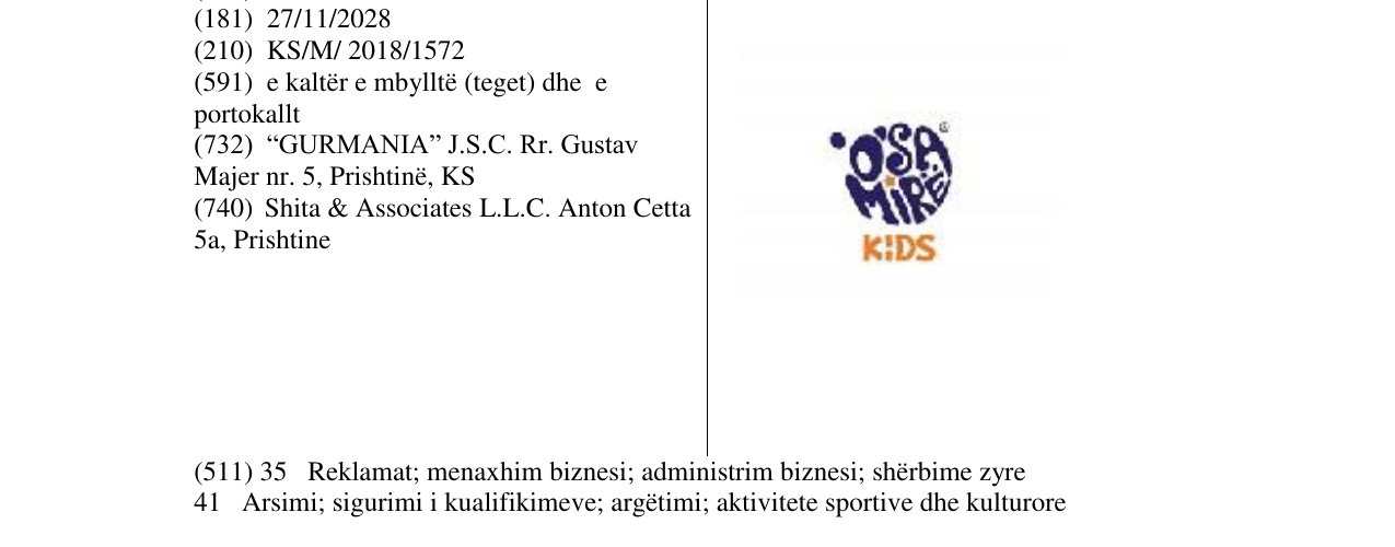 Zëri i markës O'SA MIRE KIDS në buletin