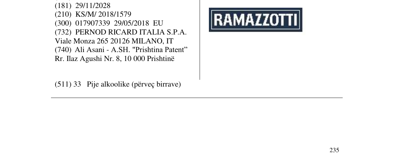 Zëri i markës RAMAZZOTTI në buletin