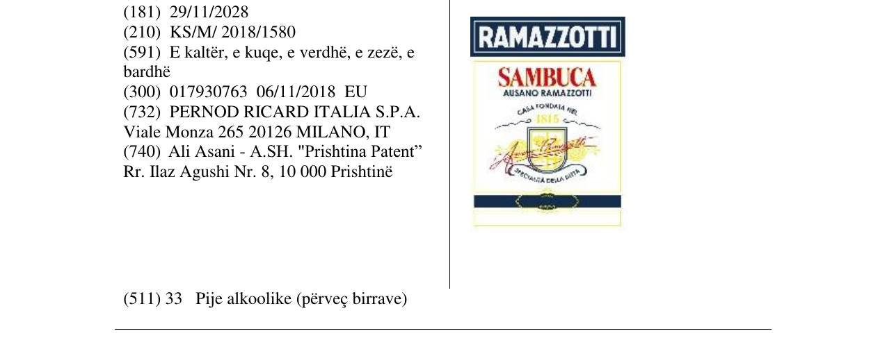 Zëri i markës RAMAZZOTTI në buletin