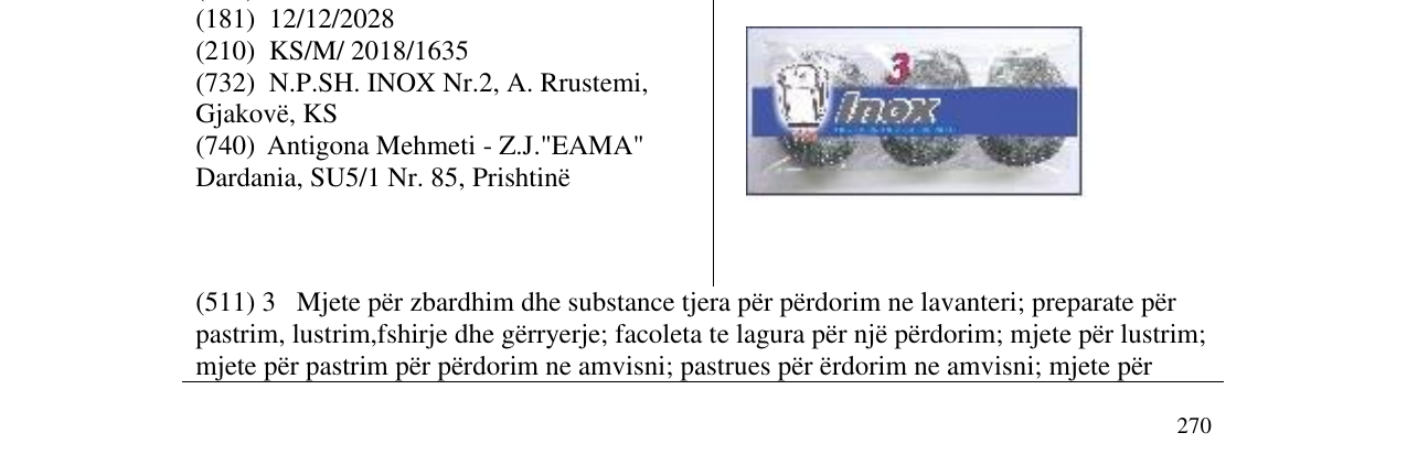 Zëri i markës Inox në buletin