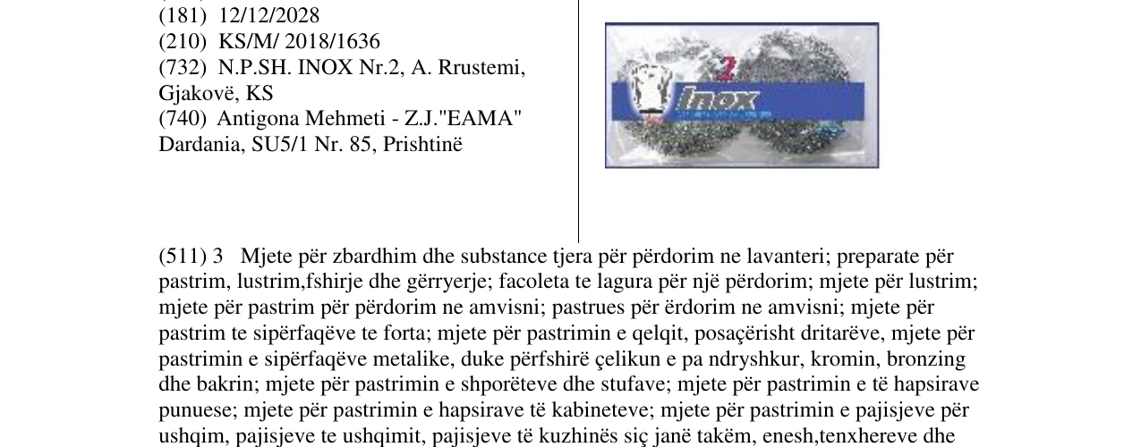 Zëri i markës Inox në buletin