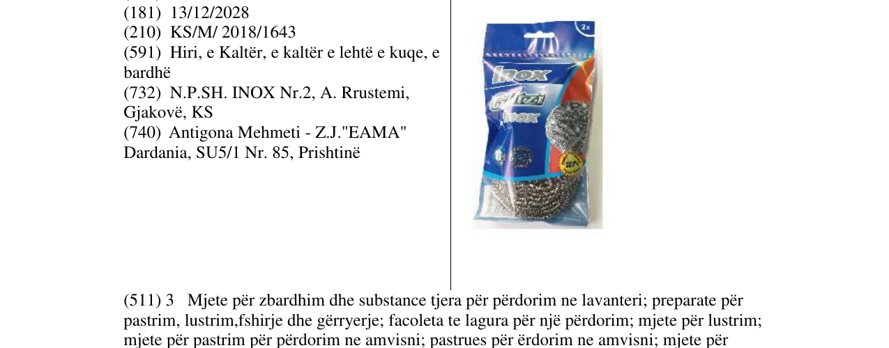 Zëri i markës Inox Glitzi në buletin