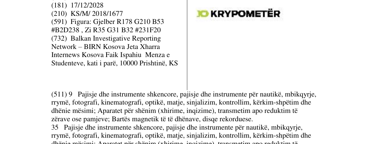 Zëri i markës KRYPOMETËR në buletin