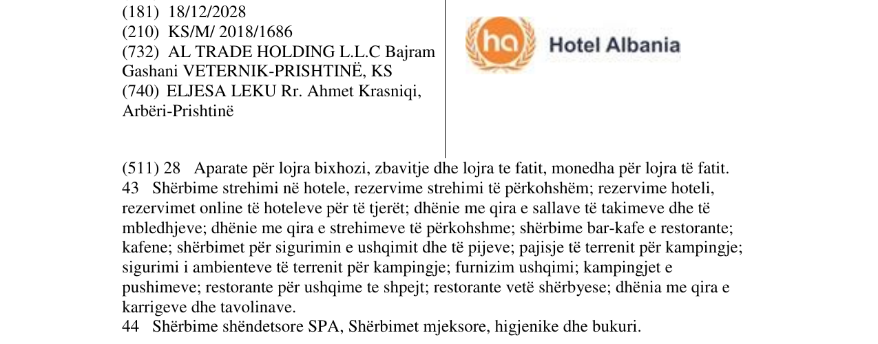 Zëri i markës Hotel Albania në buletin