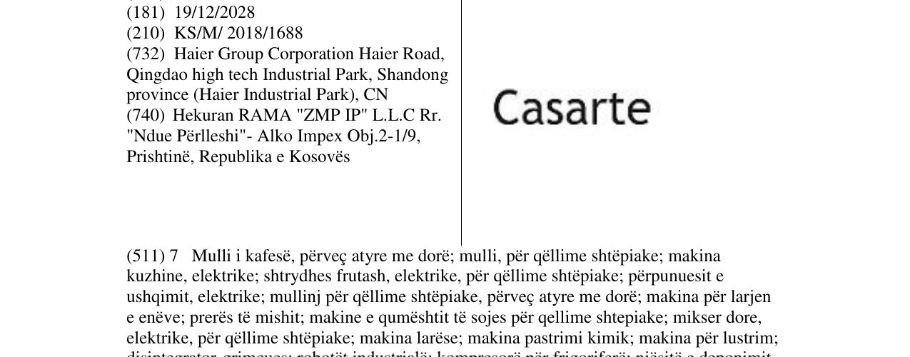 Zëri i markës Casarte në buletin