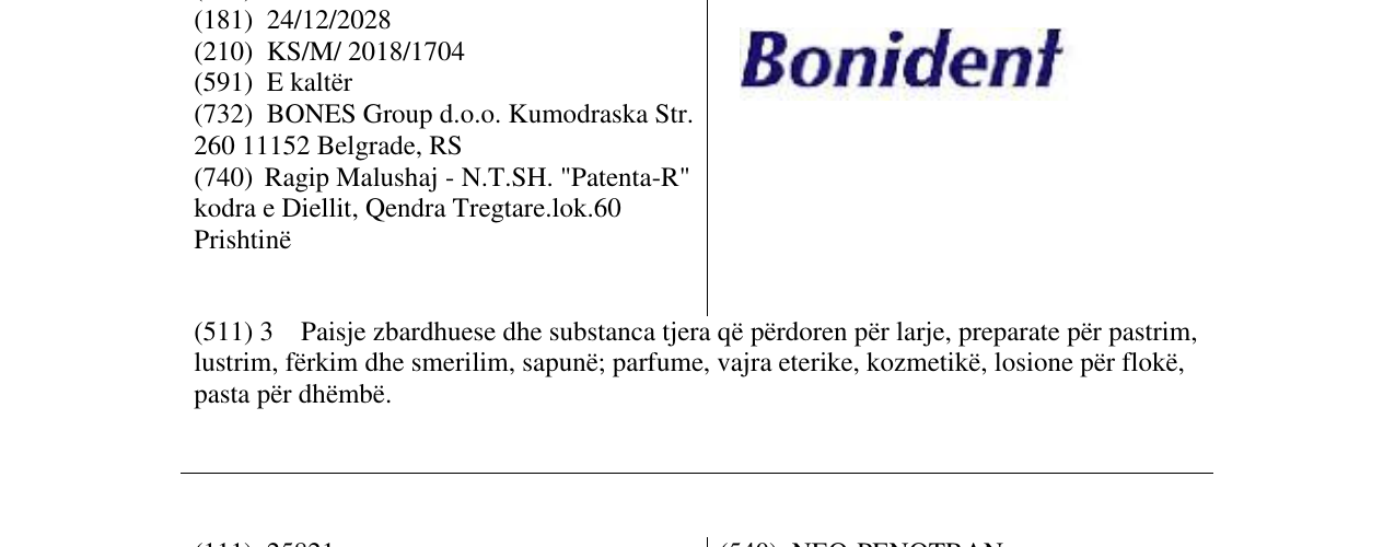 Zëri i markës Bonident në buletin