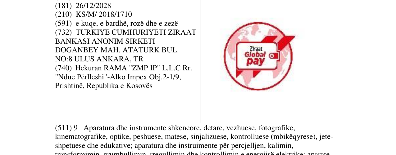 Zëri i markës Ziraat Global pay në buletin