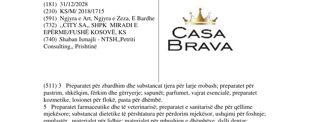 Zëri i markës CASA BRAVA në buletin