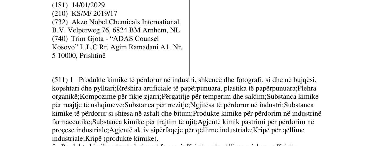 Zëri i markës NOURYON në buletin