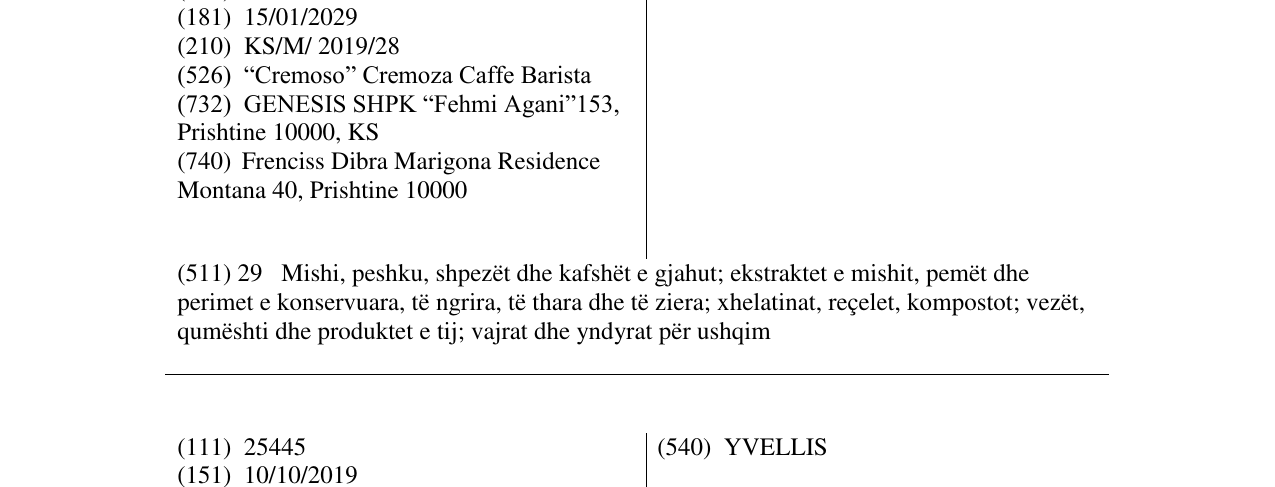 Zëri i markës “Cremoso” Cremoza Caffe Barista në buletin