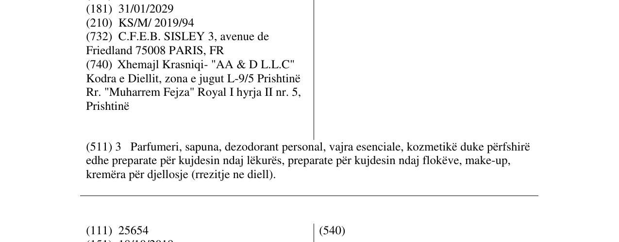 Zëri i markës SISLEY në buletin