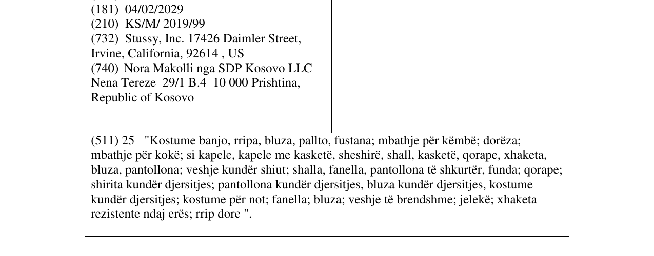 Zëri i markës STUSSY në buletin