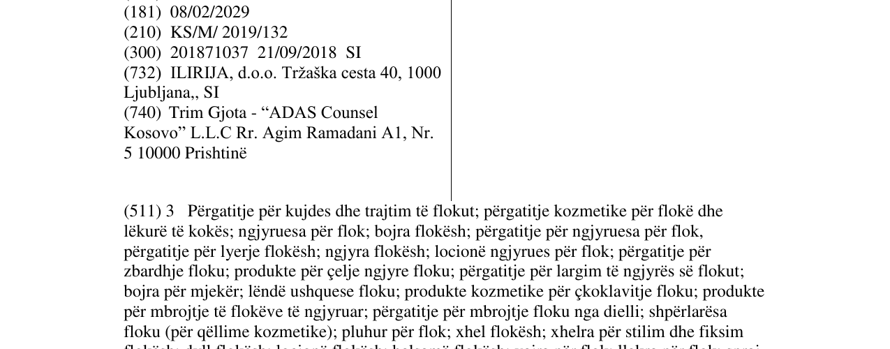 Zëri i markës SUBRINA CHARM në buletin