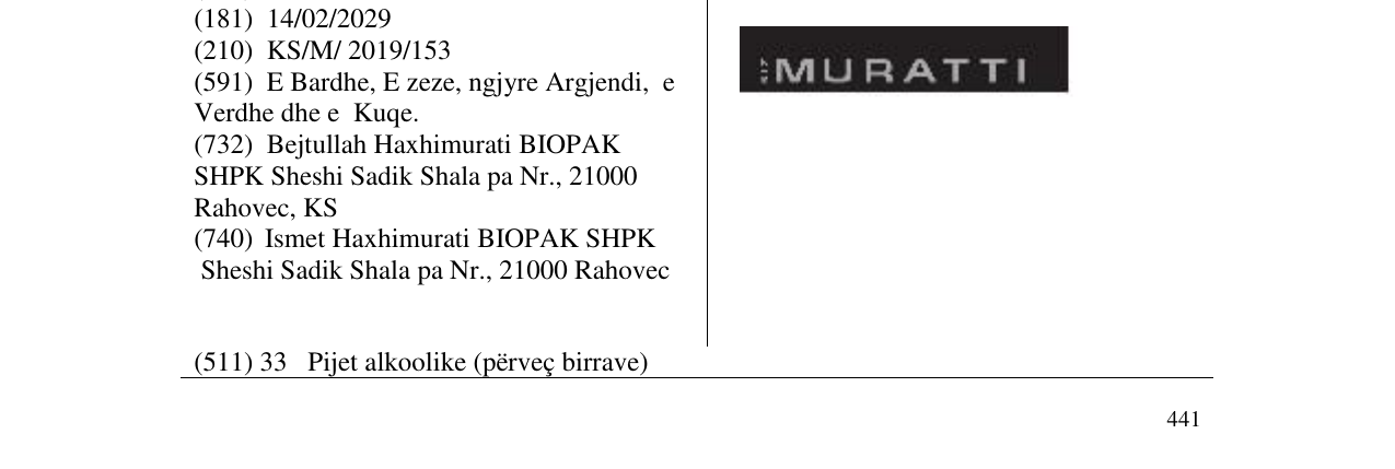 Zëri i markës MURATTI në buletin