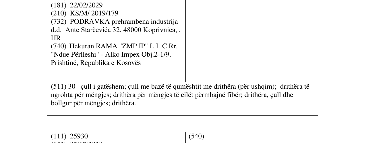 Zëri i markës CORNELINO në buletin